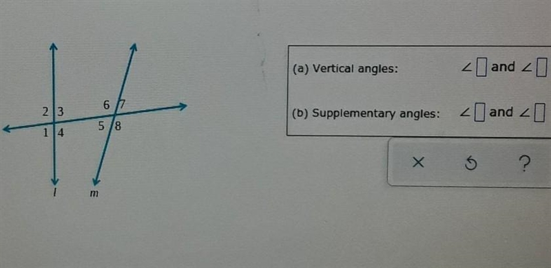 Give one pair of vertical Angel's and one pair of supplementary Angels shown in the-example-1