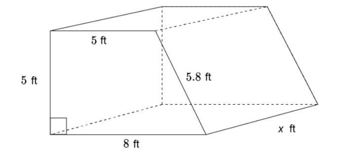 The volume of this right trapezoidal prism is 464.75 ft³. What is the height, x, of-example-1