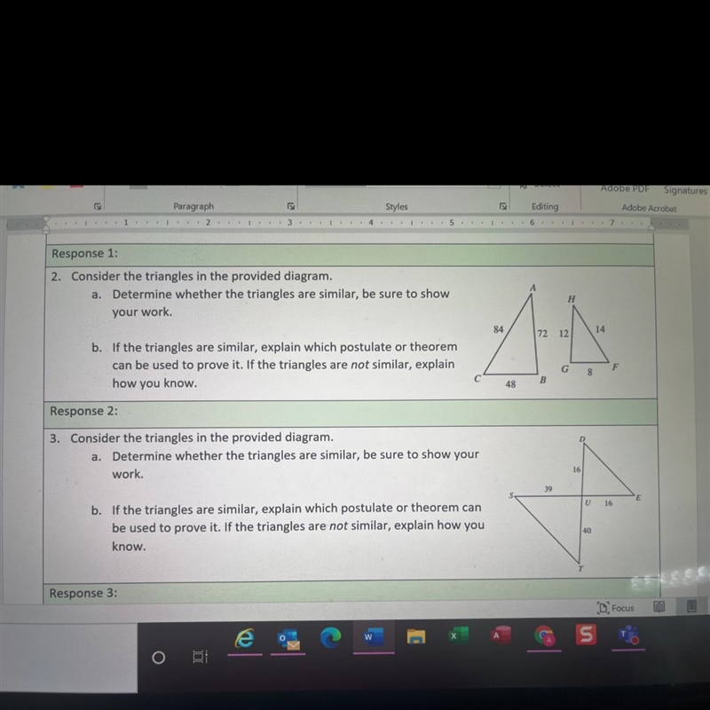 Determine wether these triangles are similar.-example-1