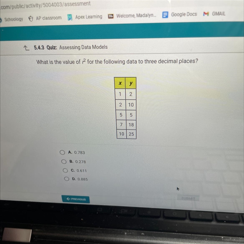 What is the r2 value for the following data to three decimal places? 0.783 0.278 0.611 0.885-example-1