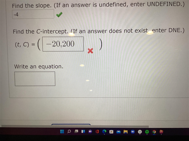 I need to find the c intercept and write the equation-example-2