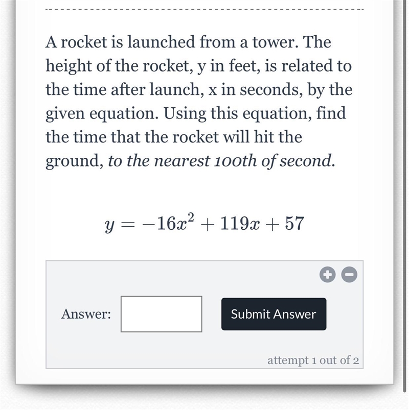 A rocket is launched from a tower. The height of the rocket, y in feet, is related-example-1