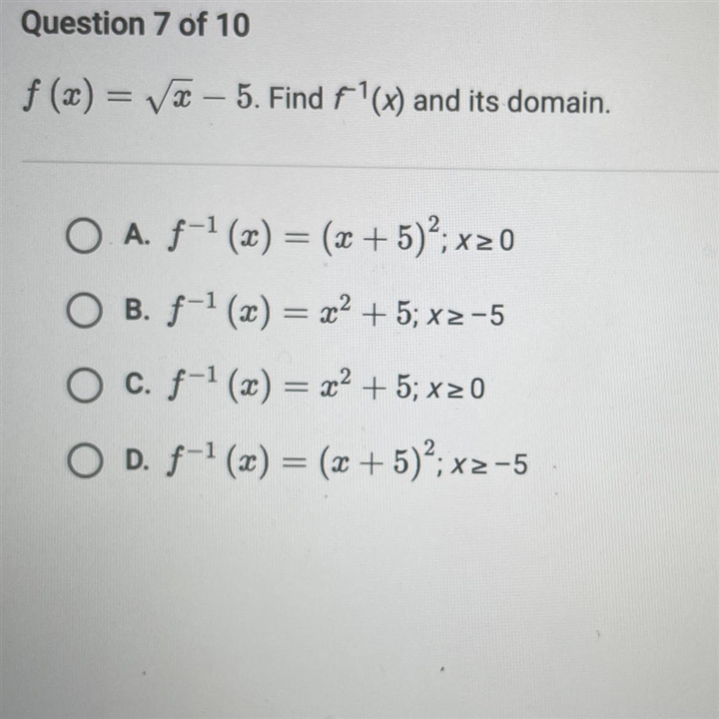 Find f^-1(x) and it’s domain.-example-1