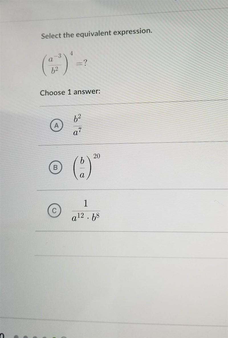 Select the equivalent expression. ma") =? 62 Cou Choose 1 answer: 62 А Sol a-example-1