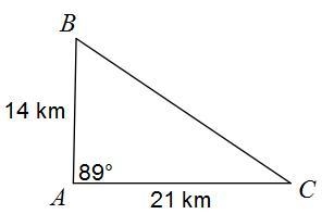 Find BC. law of cosine 2A. 30.7 kmB. 26.6 kmC. 31.4 kmD. 25 km-example-1