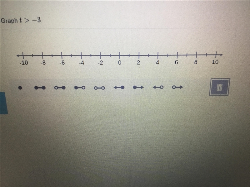 Graph t > -3 on the number line.-example-1