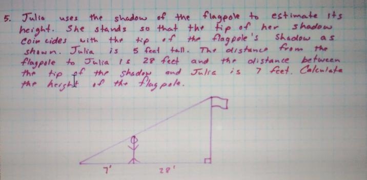 Julia uses the shadow of the flagpole to estimate its height. She stands so that the-example-1