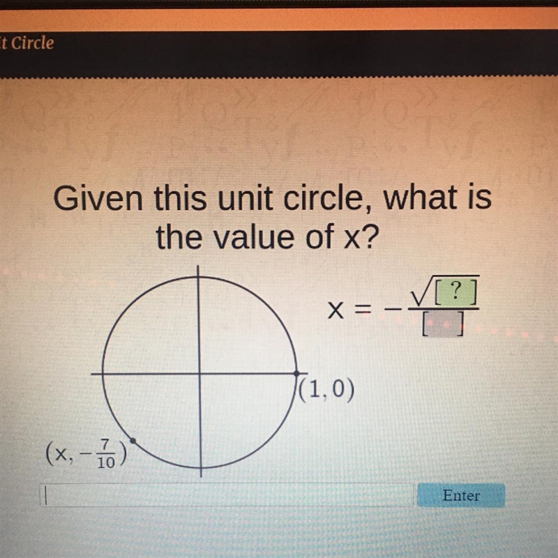 Given the unit circle what is the value of x-example-1