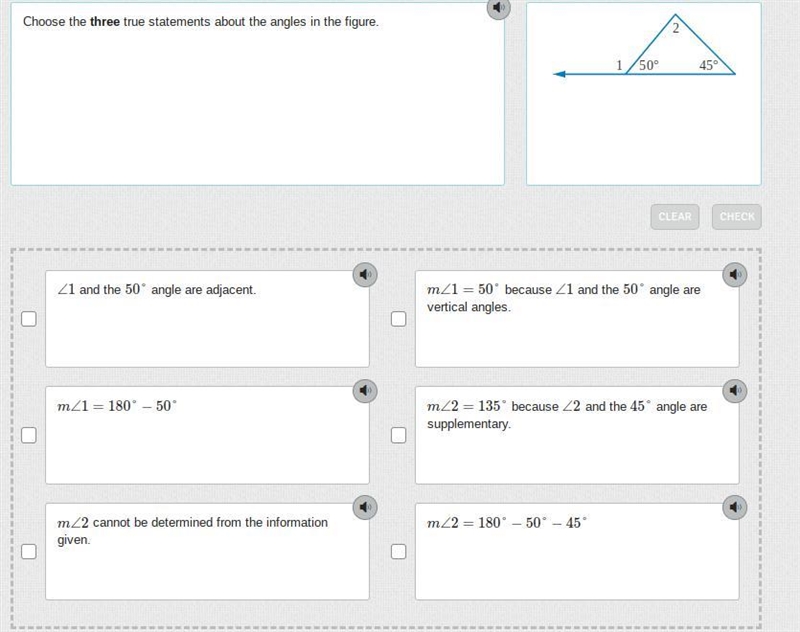 Choose the three true statements about the angles in the figure.-example-1