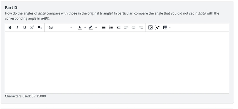 Part DHow do the angles of ∆DEF compare with those in the original triangle? In particular-example-1