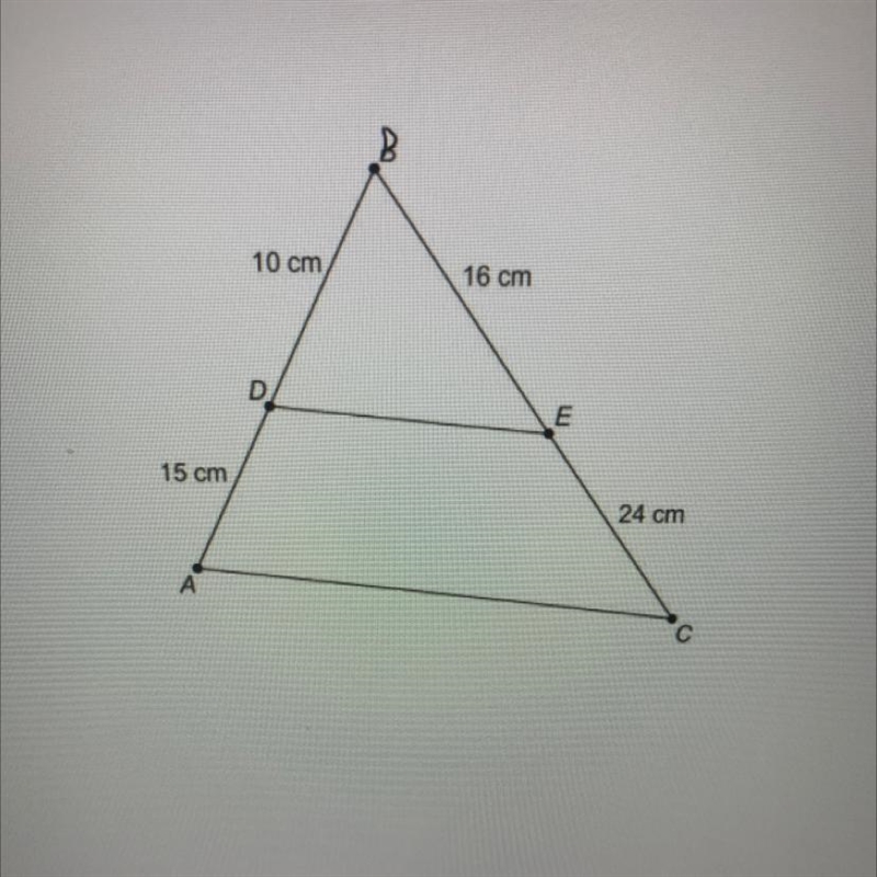 Is triangle DBE similar to triangle ABC. If so, by what similarity criterion? A) Yes-example-1