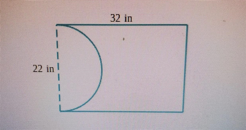 rectangle paperboard measuring 32 in long22 in widehas a semicircle cut of it, find-example-1