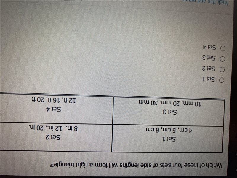 Which of these four sets of side lengths will form a right triangle?-example-1