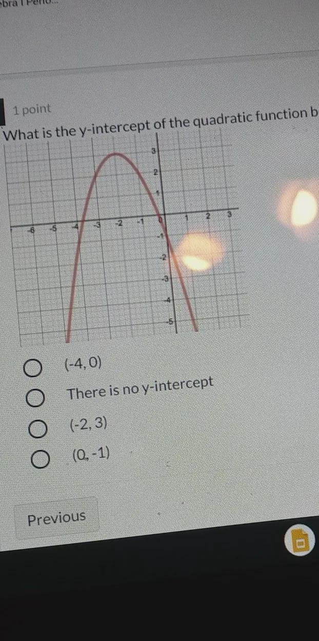 What is the y- intercept of the quadratic function below ?-example-1