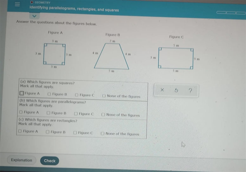 M O GEOMETRY Identifying parallelograms, rectangles, and squares Answer the questions-example-1