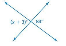 Tell whether the angles are adjacent or vertical. Then find the value of x.-example-1