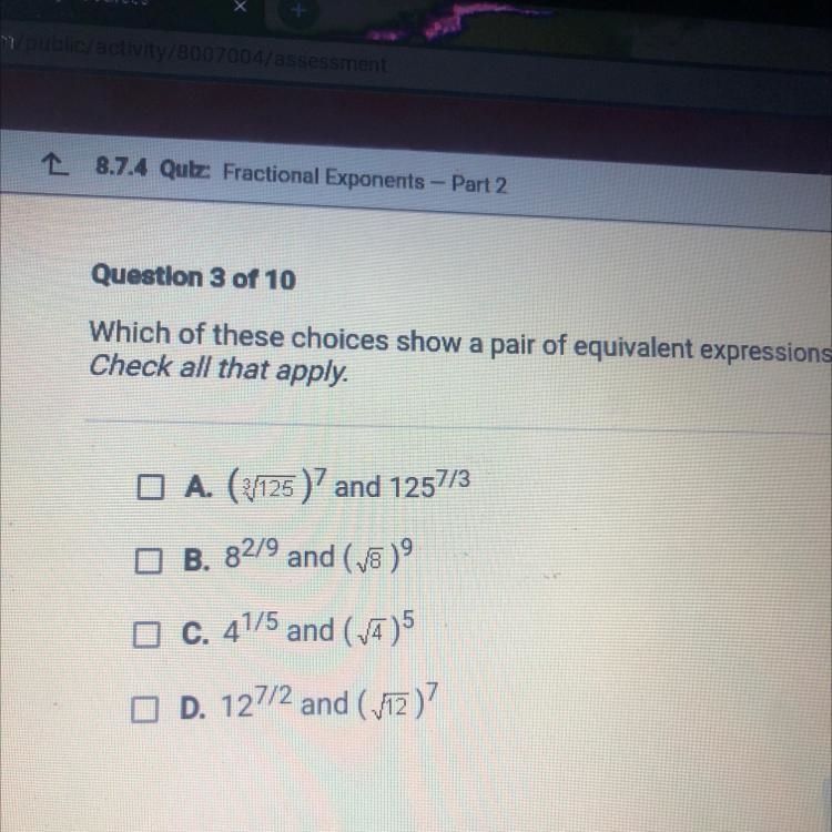 Which of these choices show a pair of equivalent expressions? Check all that apply-example-1