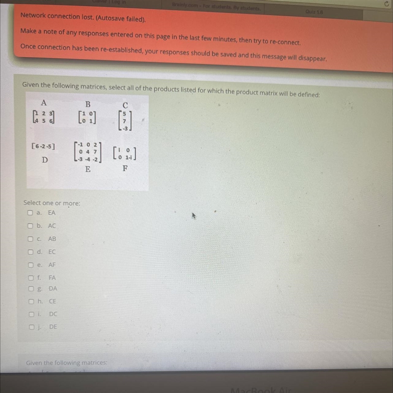 Select all of the products listed for which the product matrix will be defined-example-1