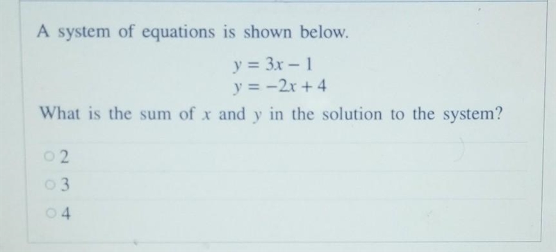 A system of equations is shown below . What is the sun of X and Y in the solution-example-1