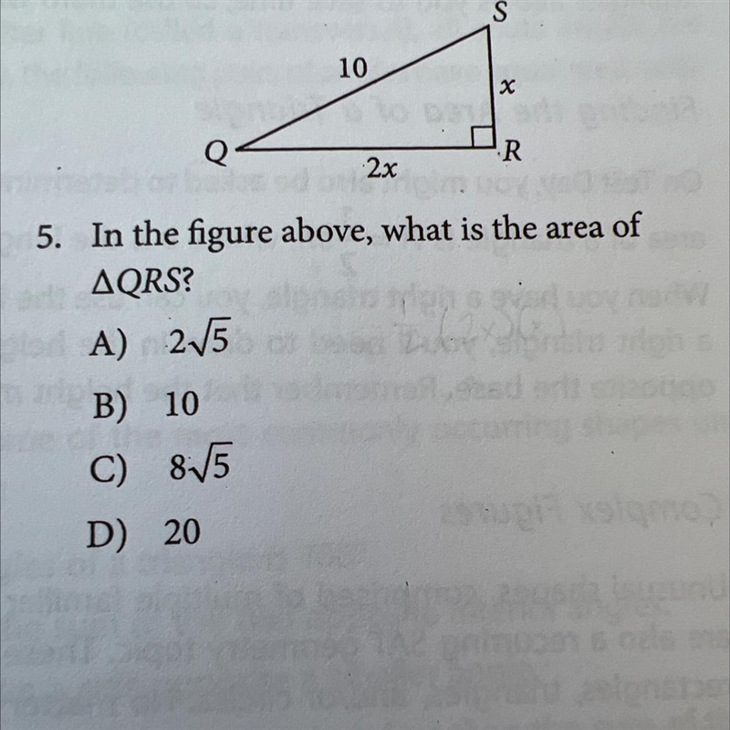 In the figure above, what is the area of triangle QRS?-example-1