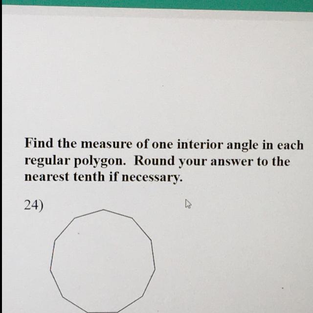 Find the measure of one interior angle in eachregular polygon. Round your answer to-example-1