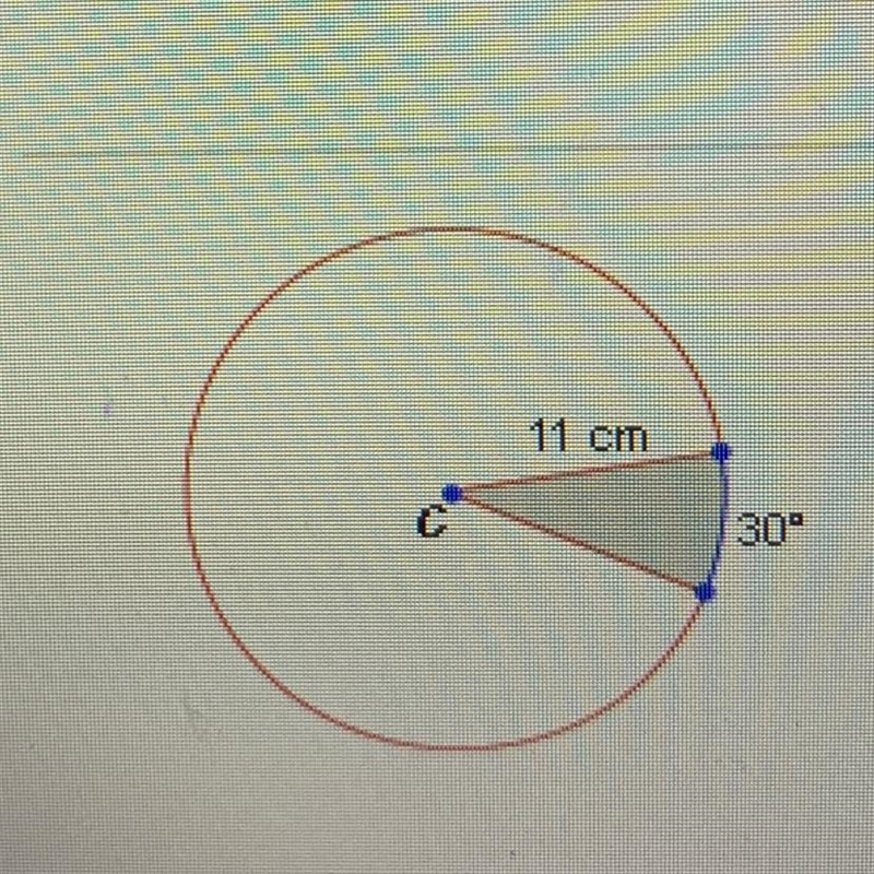 What is the approximate area of the shaded sector in the circle shown below?A. 126.7 cm-example-1