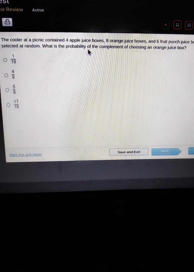 What is the probability of the complement of choosing an orange juice box?-example-1