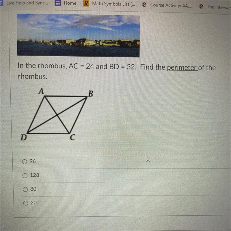 In the rhombus, AC=24 and BD=32. Find the perimeter of the rhombus-example-1