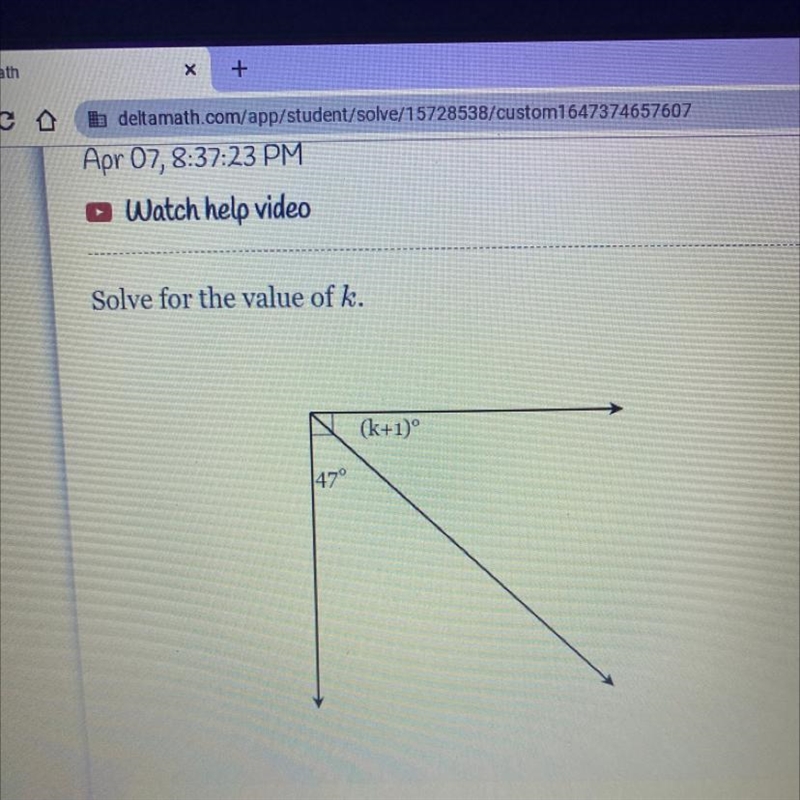 Solve for the value of k. (k+1)° 42°-example-1