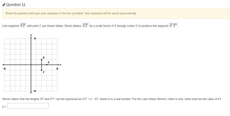 Line segment ST¯¯¯¯¯ and point C are shown below. Simon dilates ST¯¯¯¯¯ by a scale-example-1