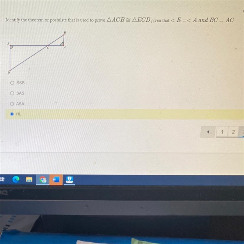 Identify the theorem or postulate that is used to prove ACB = ECD given that-example-1