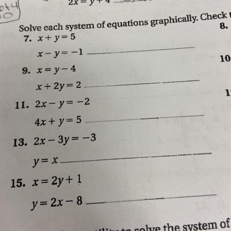 Solve each system of equations graphically. Check the solution.Solve each system of-example-1