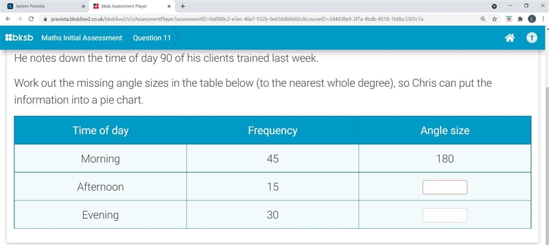 Chris is a fitness instructor. He notes down the time of day 90 of his clients trained-example-1