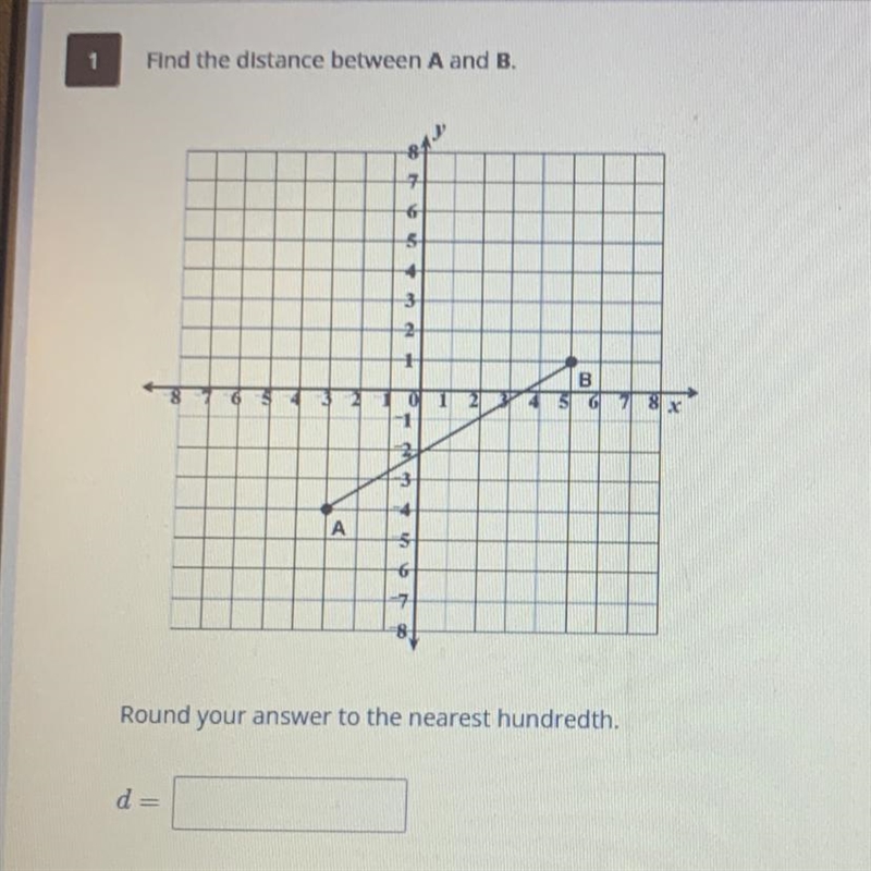 HELP PLEASE ASAP Find the distance between A and B. (5,1) (-3,-4)-example-1