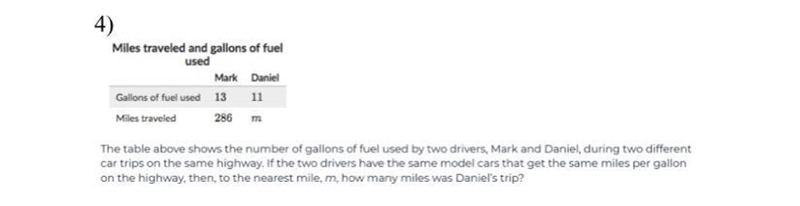 The table above shows the number of gallons of fuel used by two drivers, Mark and-example-1