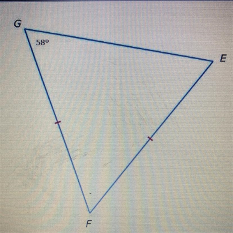 An isosceles triangle is shown what is the measure of-example-1