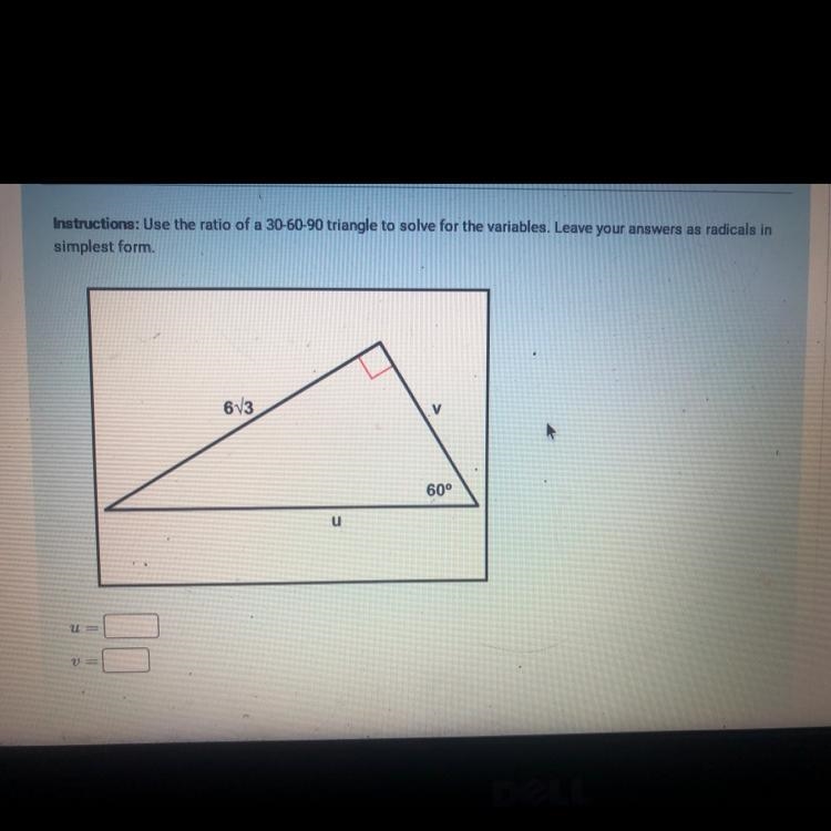 Instruction: use the ratio of a 30-60-90 triangle to solve for the variables. Leave-example-1