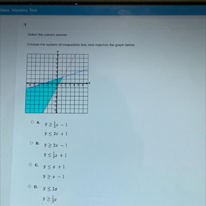 Select the correct answer. Choose the system of inequalities that best matches the-example-1