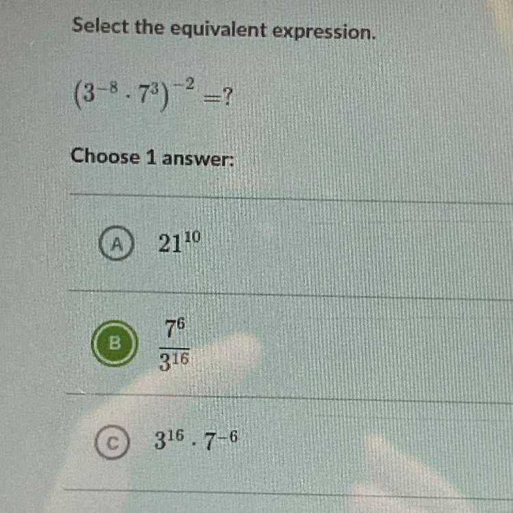 Select the equivalent expression. (INTEGER EXPONENTS.)-example-1