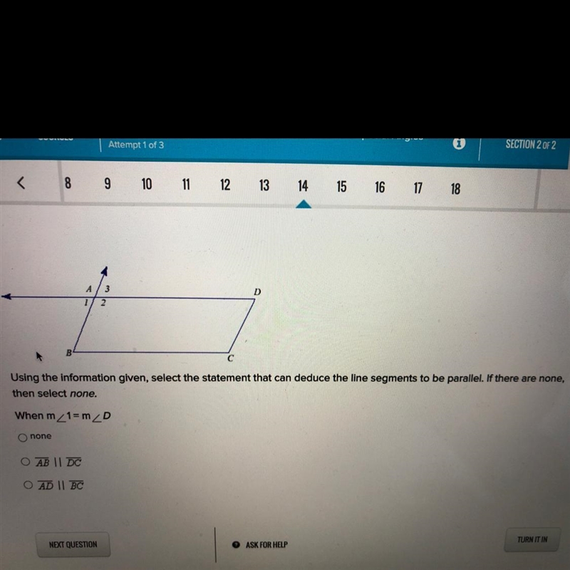 Using the information given, select the statement that can deduce the line segments-example-1