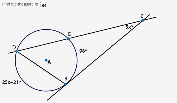 Find the measure of arc DB. 25° 96° 118° 146°-example-1