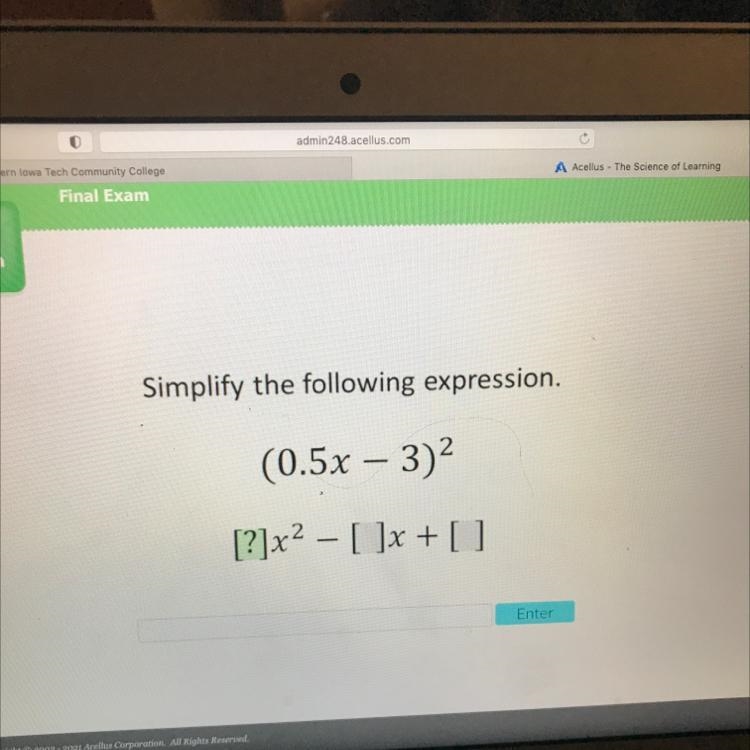 Simplify the following expression.2(0.5x - 3)2-[?]x2 – [ ]x + [ ]--example-1