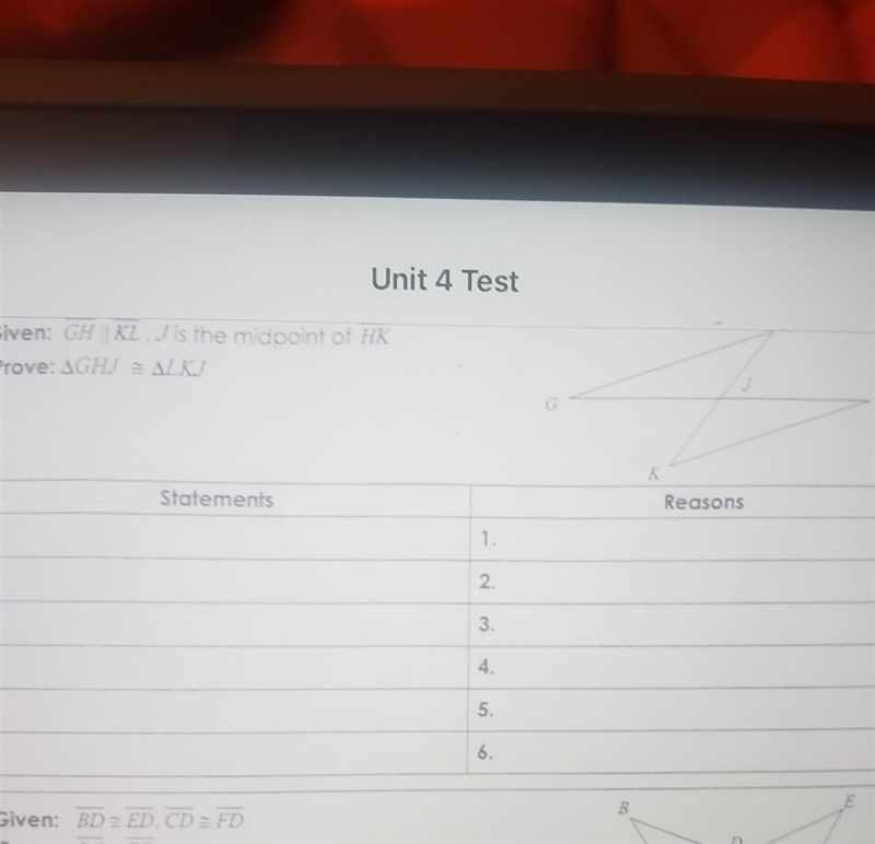 I need to find out how these two Triangles are congruent. Can take another picture-example-1