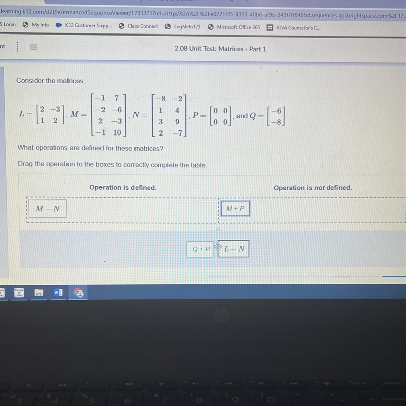 Consider the matrices. What operations are defined for these matrices? Drag the operation-example-1