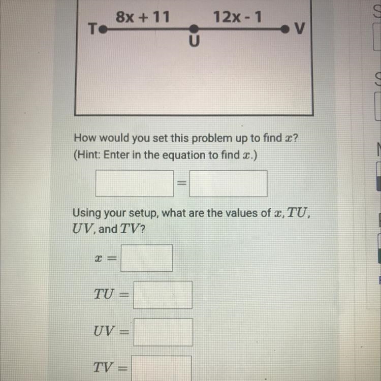 Using the following image, solve the problems below given that U is the midpoint of-example-1