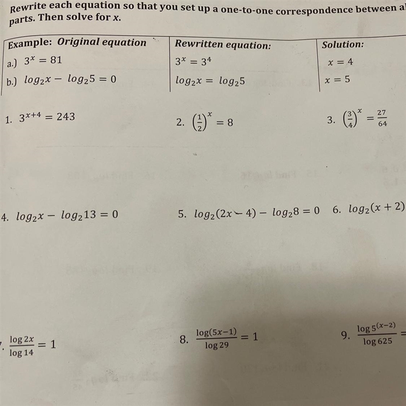 How do i solve 1? Rewriting the equation so that you set up a one to one correspondence-example-1