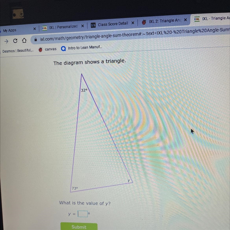 73⁰ 32⁰ What is the value of y? Y-example-1