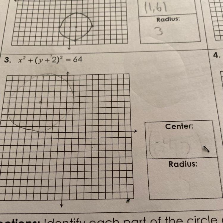 3. x² +(y + 2)2 = 64 Center: Radius:-example-1