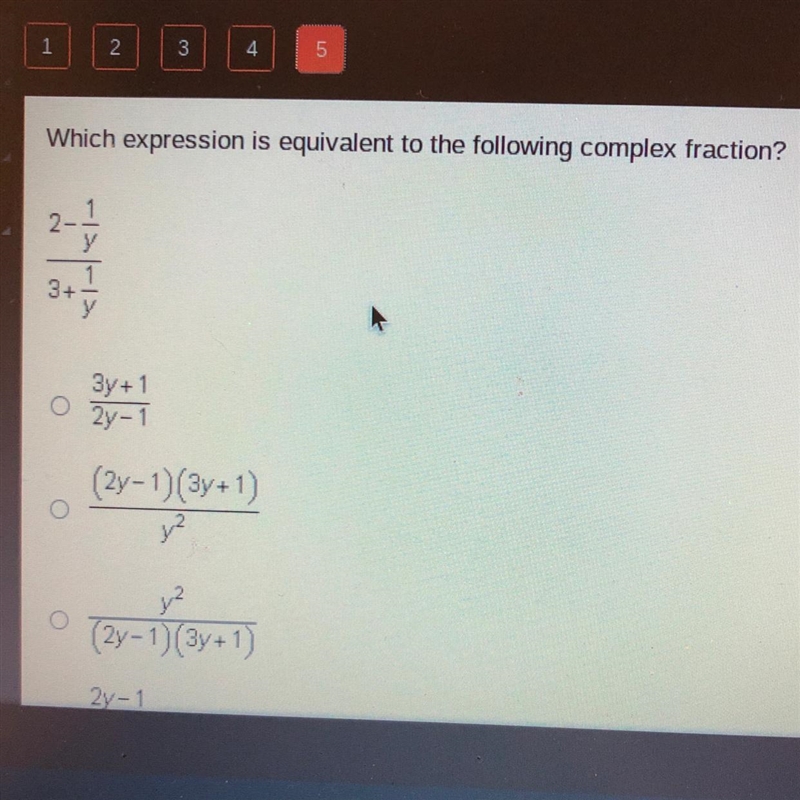 Which expression is equivalent to the following complex fraction?-example-1