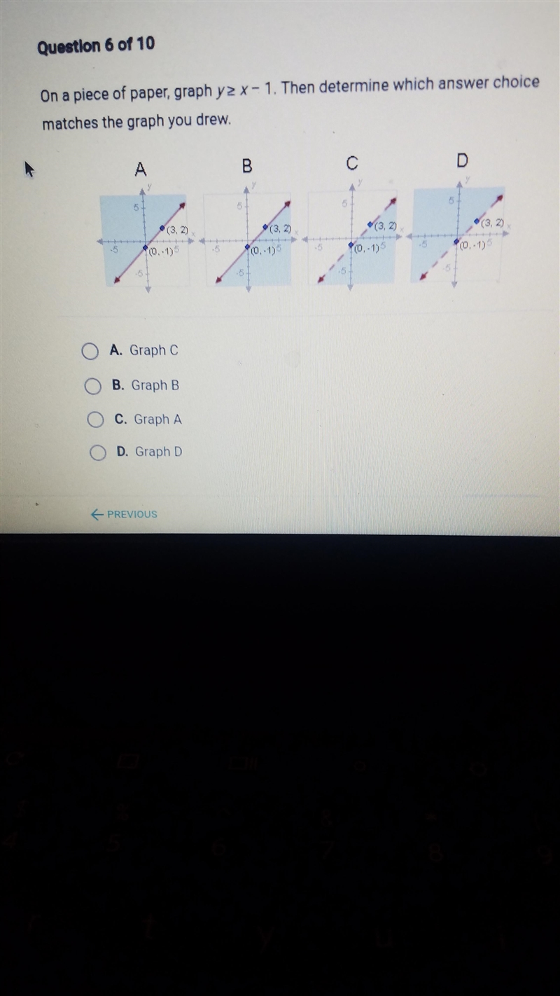 On a piece of paper, graph y2 X-1. Then determine which answer choice matches the-example-1